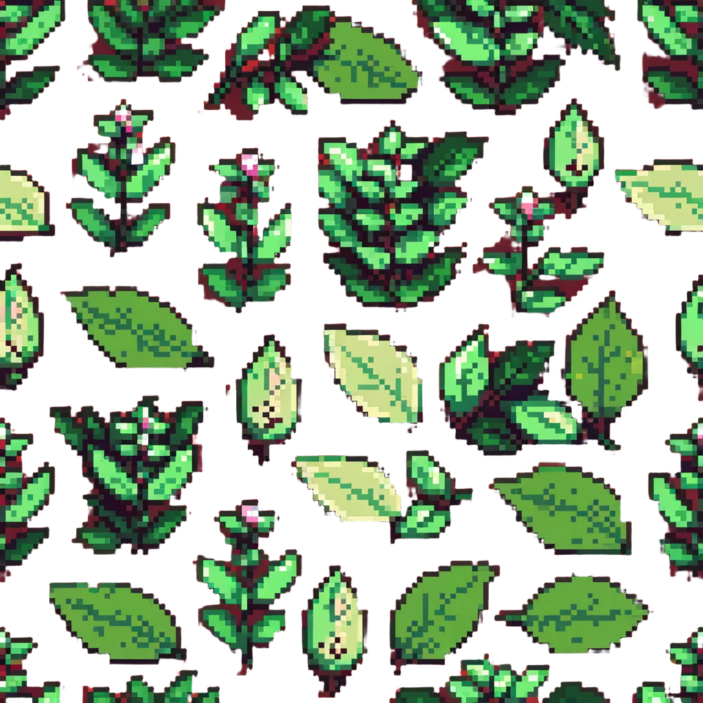 Green tea buds and leaves, pixel art style emoji