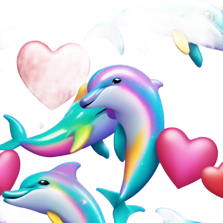 Lisa frank glitter dolphins and a heart emoji