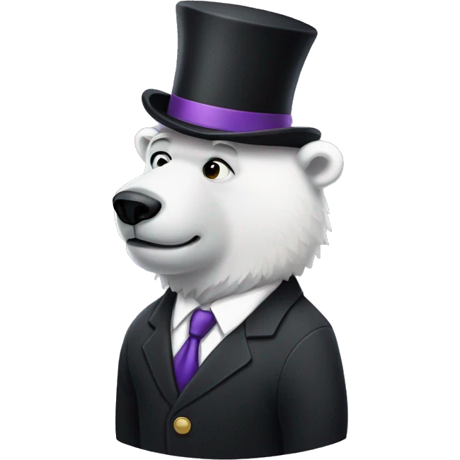 knarfy the polar bear in a black suit with a purple shirt under it. emoji