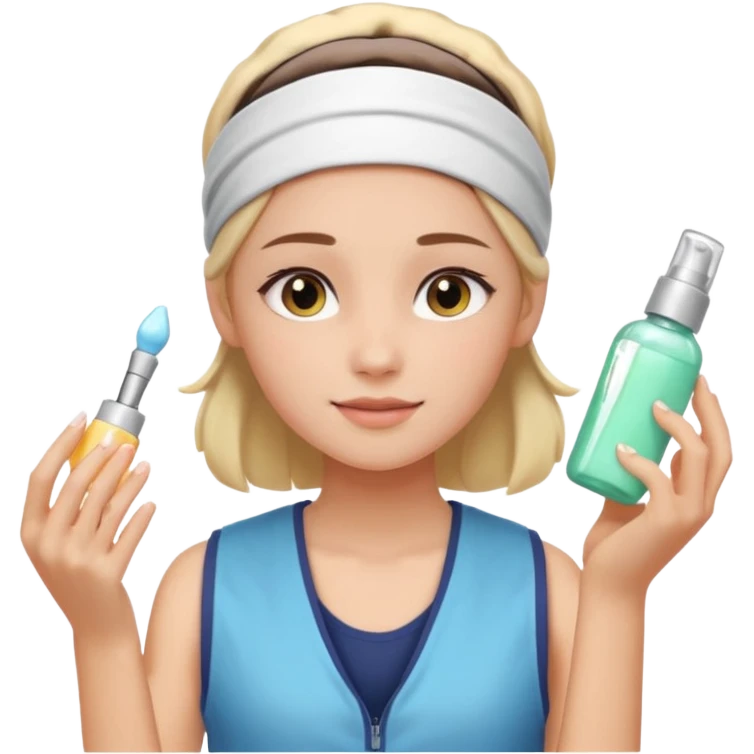 Clean girl aesthetic emoticons, apply skincare products, headband, glowing skin, vest, soft lighting
 emoji