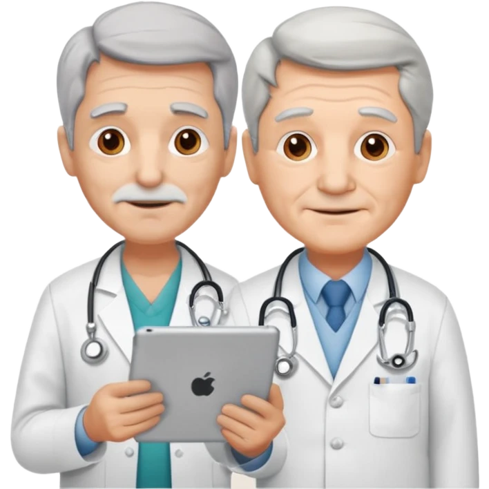 Old pharmaceutical sales rep showing his iPad to a doctor  emoji