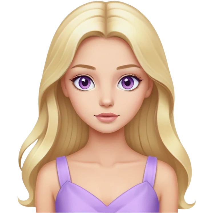 Luxury blonde model, hazel eyes, sleek long hair, pastel purple dress emoji