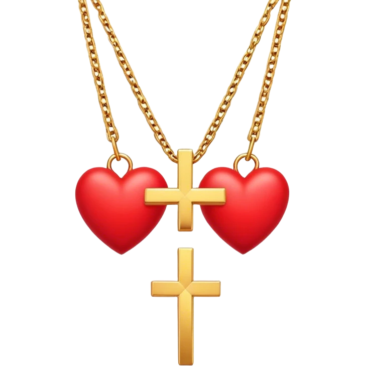 Two red  hearts connected by one simple gold cross  emoji