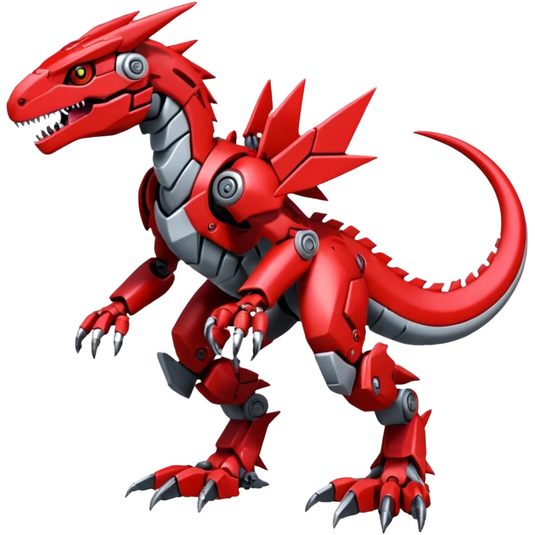 Cool Edgy Futuristic Red Digimon-Fakemon-Guilmon-Velociraptor-Dragon-Mecha full body emoji