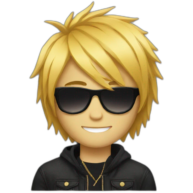 Golden hair emo boy with sunglasses and with side cutting emoji