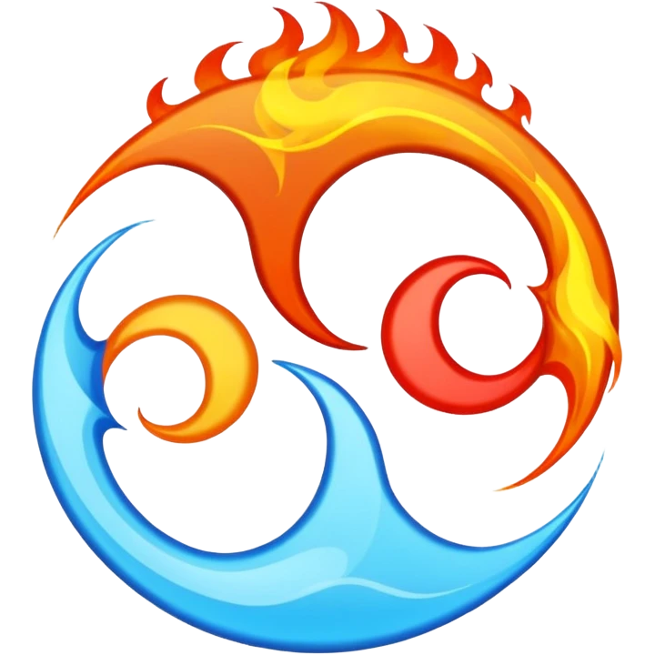 The fire and water emojis are in the form of the yin-yan symbol in front of a completely black background. emoji