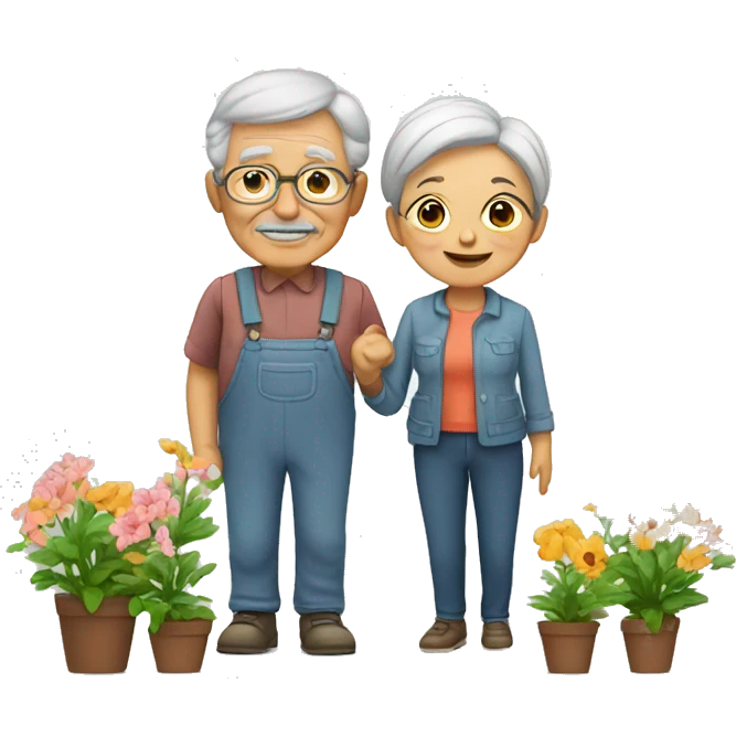 grandmother and grandfather with flower plants emoji