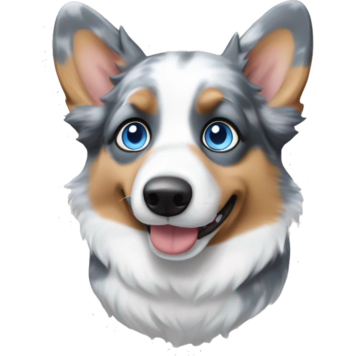 Blue Merle corgi with a blue eye emoji