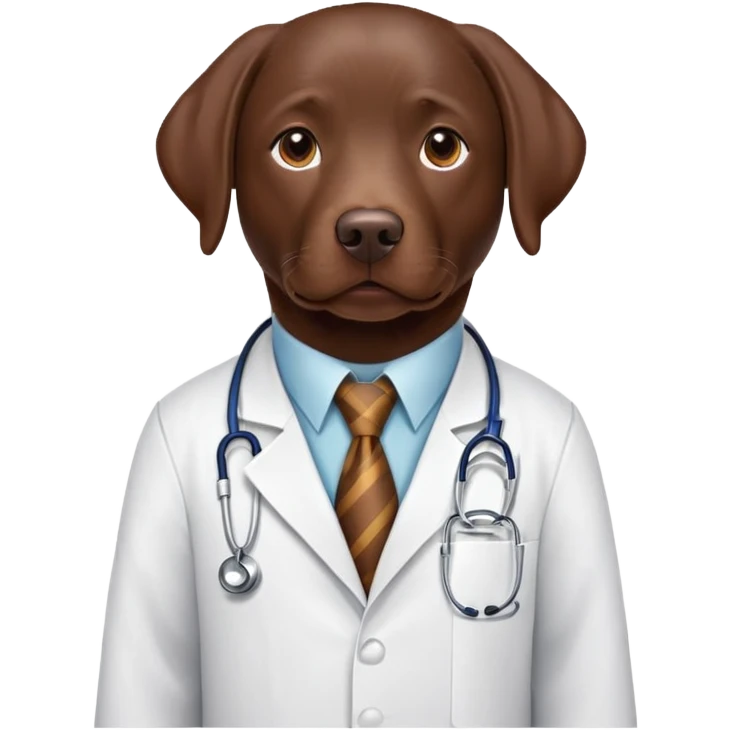 Chocolate lab, doctor with tie with humans on it emoji