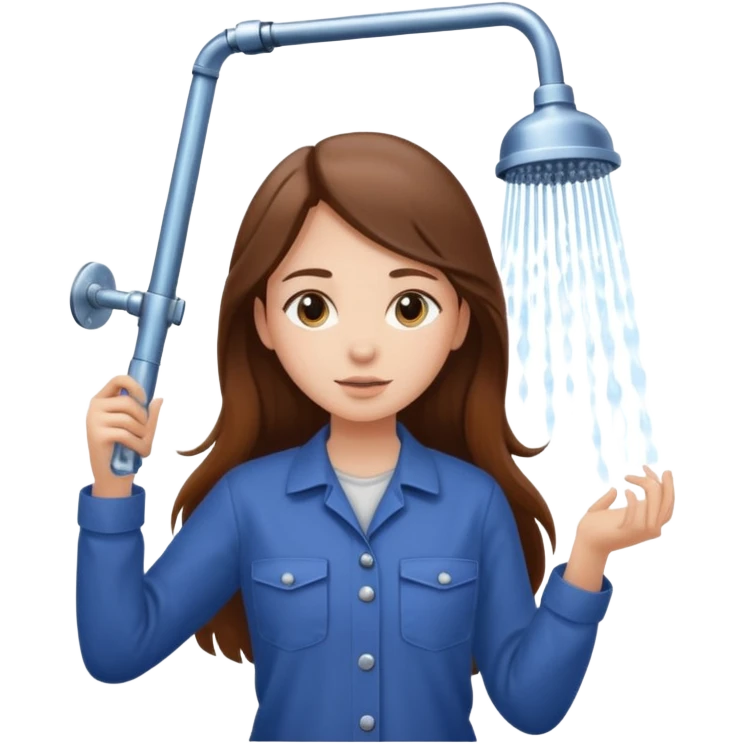 beautiful girl with long brown hair constructing new shower emoji