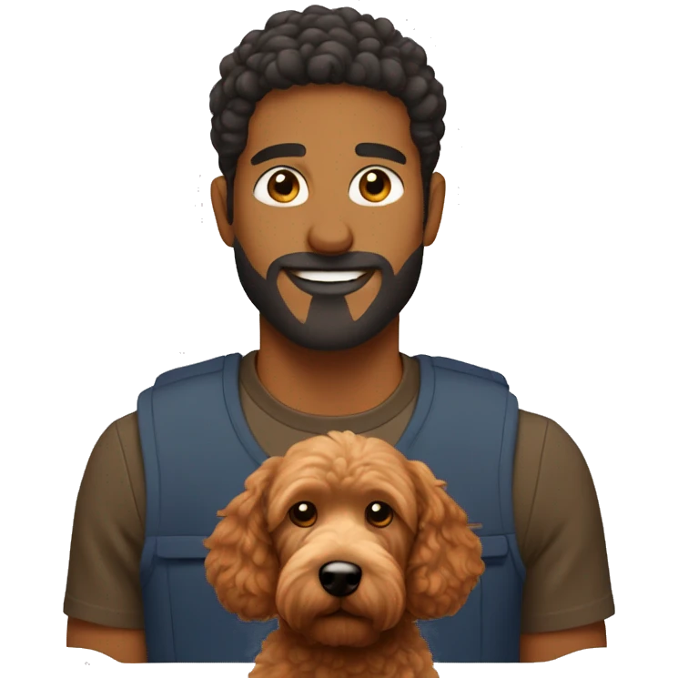 Brown man with a red goldendoodle emoji
