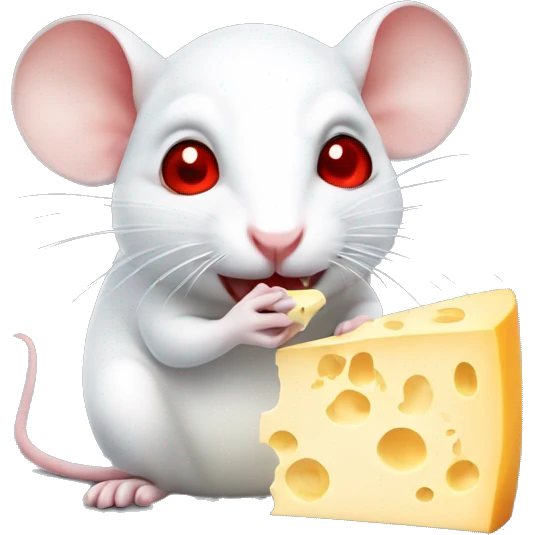 White rat with red eyes eating cheese emoji
