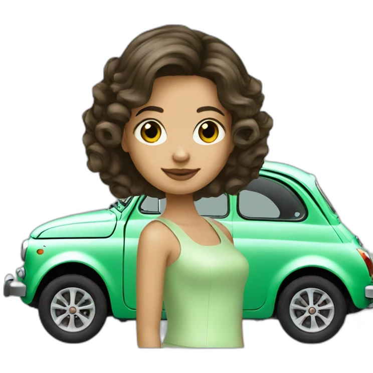 Girl-hair-brunette-over-car-fiat-500-green-mint emoji