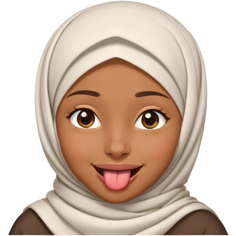 nữ, 15 tuổi, đội khăn hijab, tongue out, cười to, nhắm 1 mắt emoji
