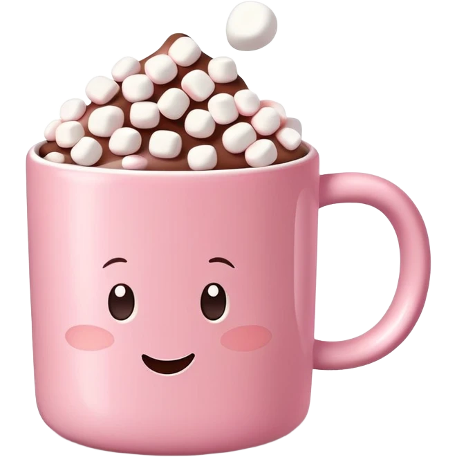 hot chocolate in a pink mug with mini marshmallows floating on top emoji