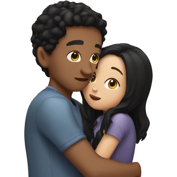 Brunette boy kissing a girl with black hair emoji