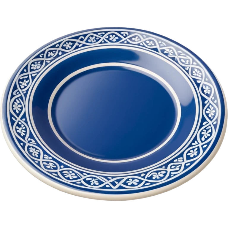 create me an image of ceramic plate in perspective view. with some white embossed ornament on sides. make the plate in perspective view. emoji
