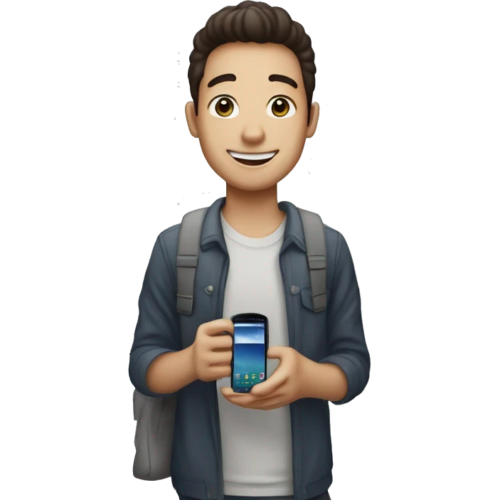 Un chico joven sacandose una foto con un samsung que se vea el celular  emoji