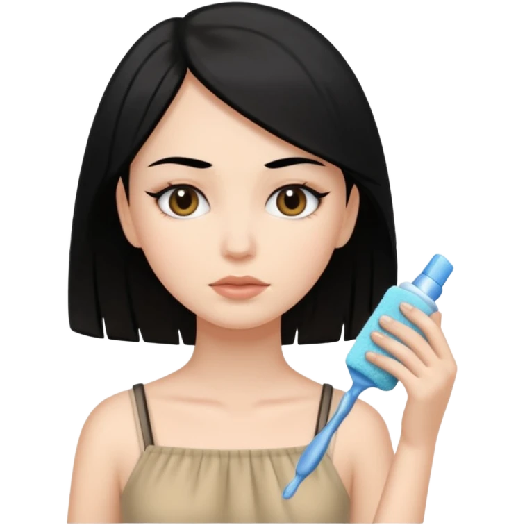White girl with black hair in beige dress getting a face cleaning  emoji