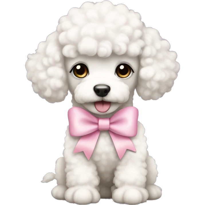 White poodle puppy with pastel pink bow emoji