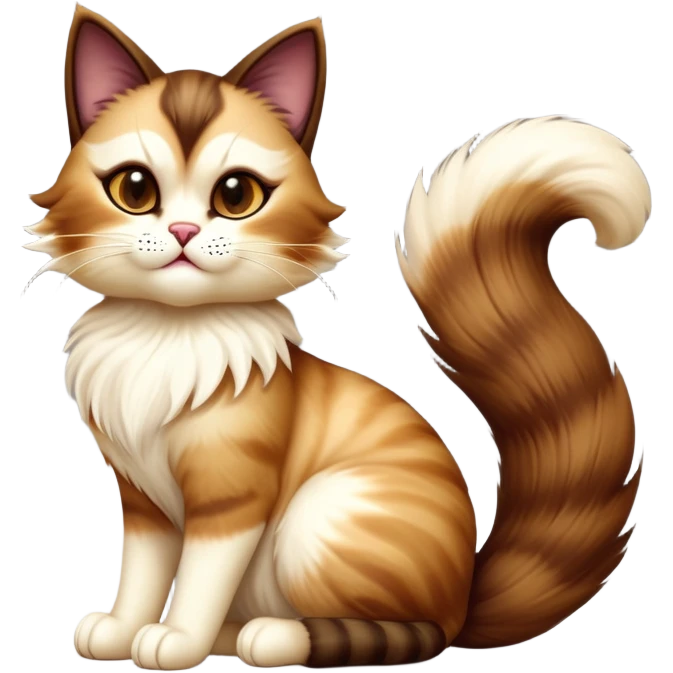 cinematic-[showshoe cat]-realistic-full-body-sitting-emoji,-tail-curled-playfully-around-its-paws,-head-tilted-dramatically,-fluffy-[brown mask]-fur,-simplified-yet-realistic-focused-features,-highly-detailed,-glowing-with-an-almost-sarcastic-glow emoji