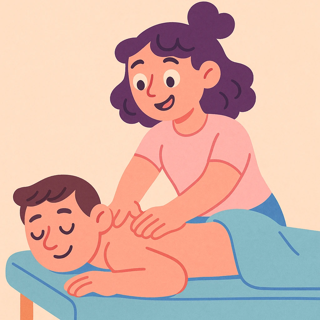 a girl doing massage therapy, soft pastel cartoon style emoji