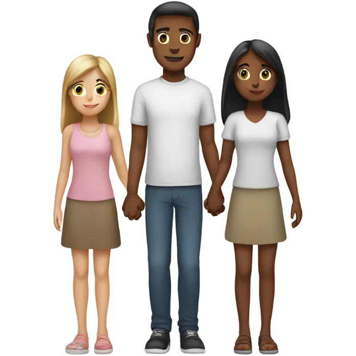 Two girls holding hands with a man  emoji