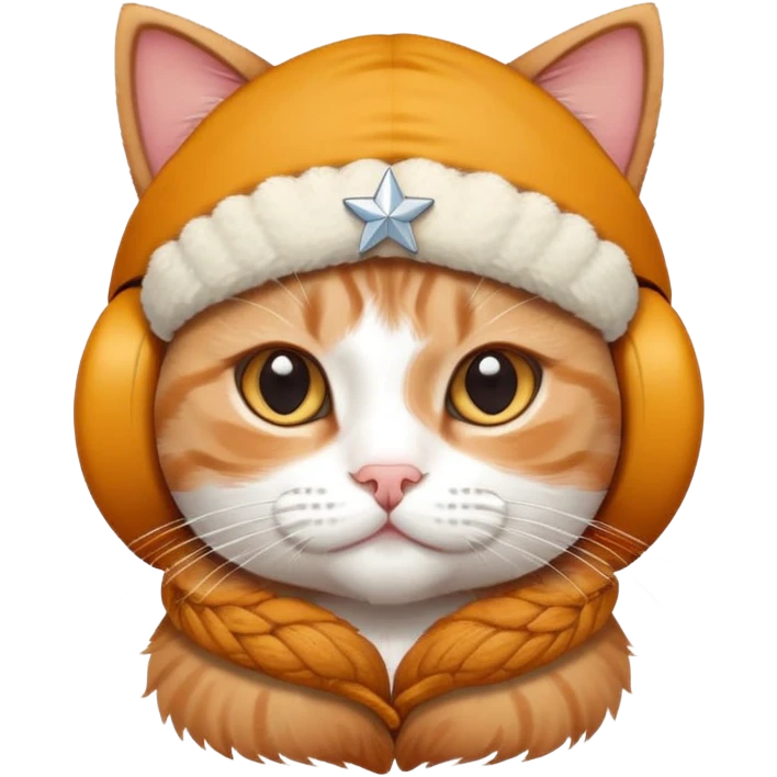 Scottish cat in earflaps with a star emoji