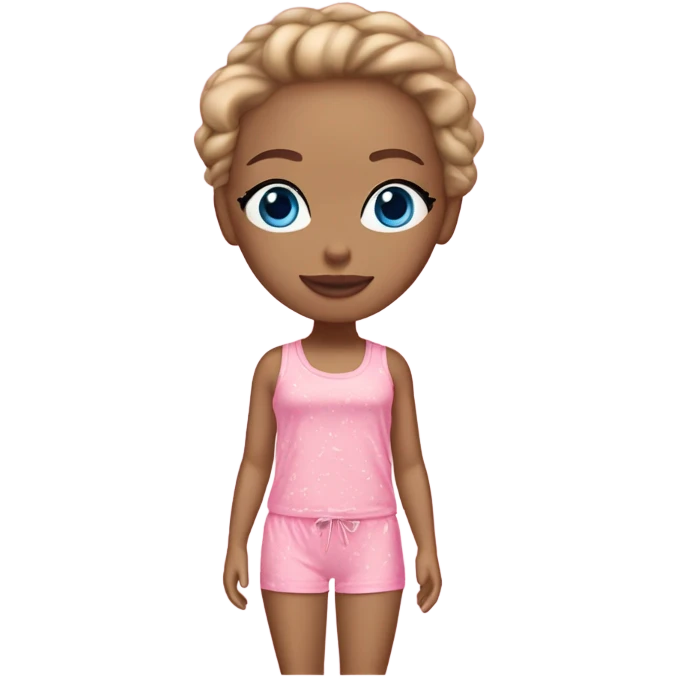 A light skin, blue eyes, long dark blonde girl in Victoria’s Secret pj   emoji