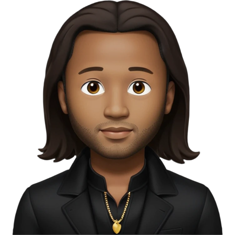John Legend with dark brown long hair, black outfit emoji