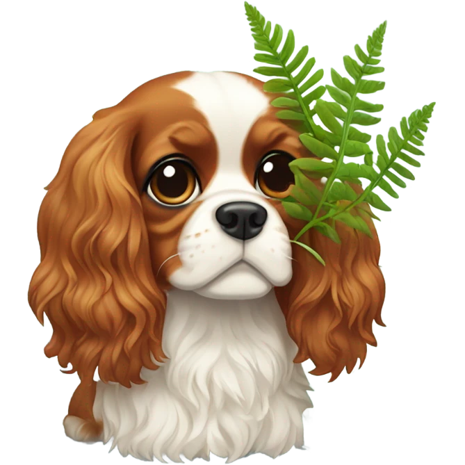 Cavalier dog with fern plant emoji