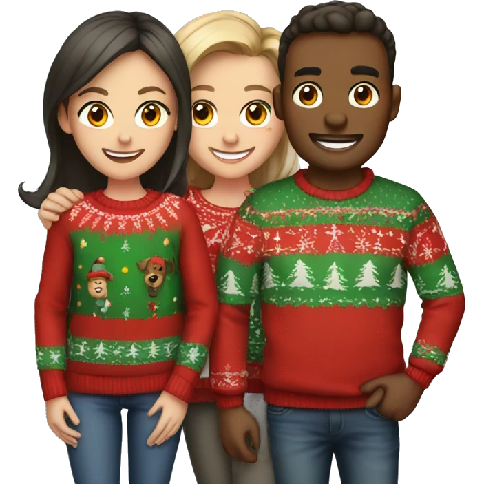4 guys and 1 girl wearing Christmas sweaters emoji