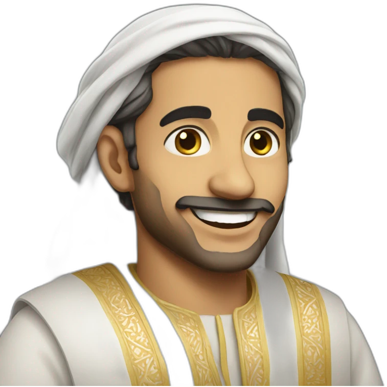 A man is wearing Arabic clothes and he is smiling  emoji