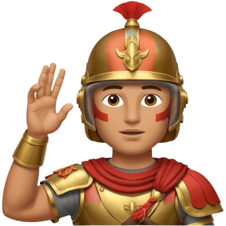 an ancient roman republic soldier doing a salute where he points all his fingers to the sky with right hand emoji