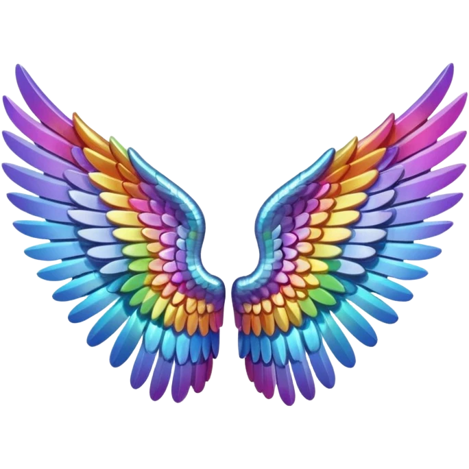A 3d not too detailed aurora prismatic angel wing emoji