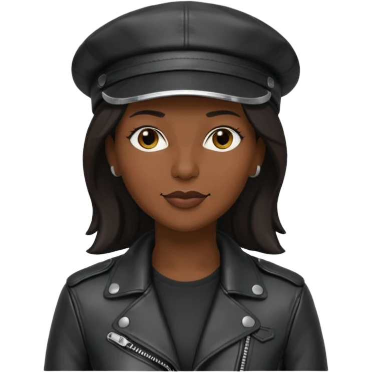a leather Dom lesbian woman in her 40s with a black leather cap and black leather jacket emoji