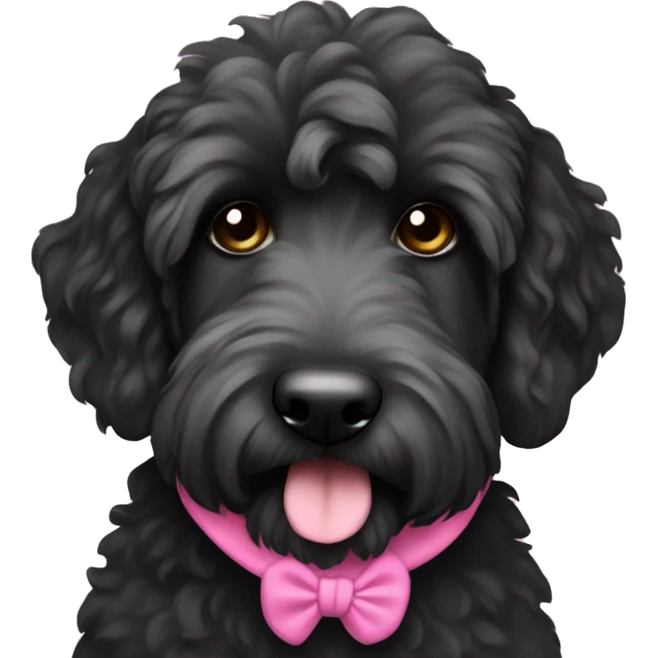 Dog black labradoodle with a pink scrunchie emoji