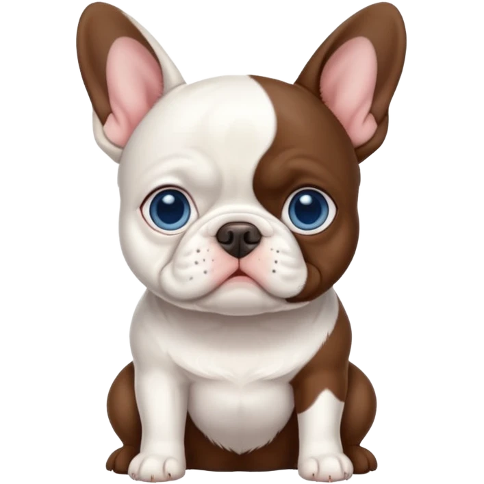 All pure White French bulldog with blue eyes sitting next to brown Boston terrier emoji