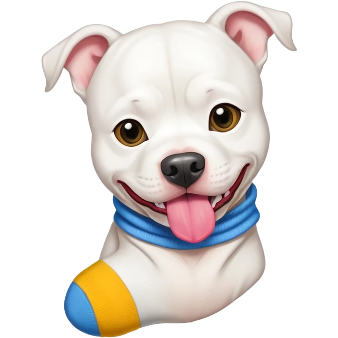 White pit bull eating a sock emoji