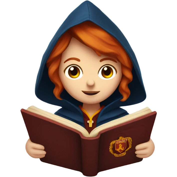 Redhead with deep BLUE eyes gryffindor reading a book emoji