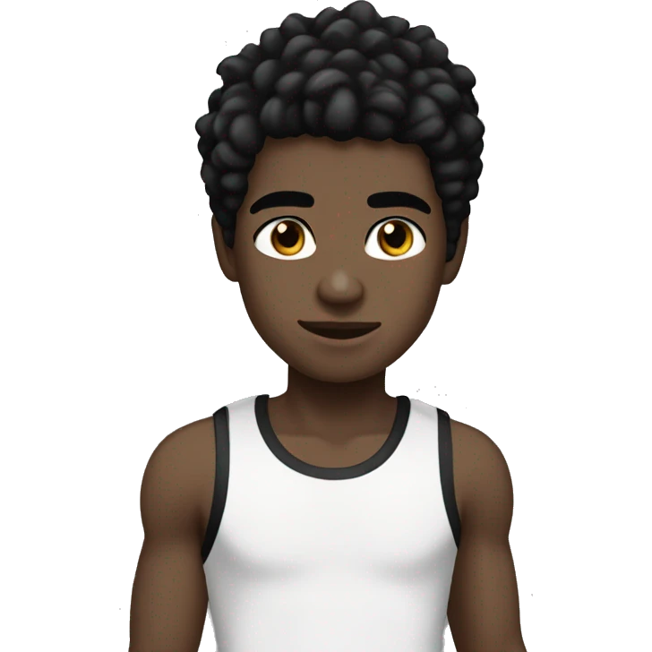 Boy with black hair black eyes and black tank top and white the color skin  emoji