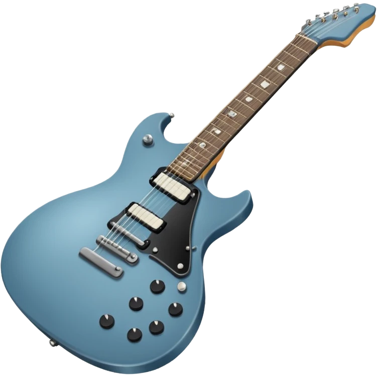 A gray-blue electric guitar with a black pick guard and only one volume knob, make the head tan emoji