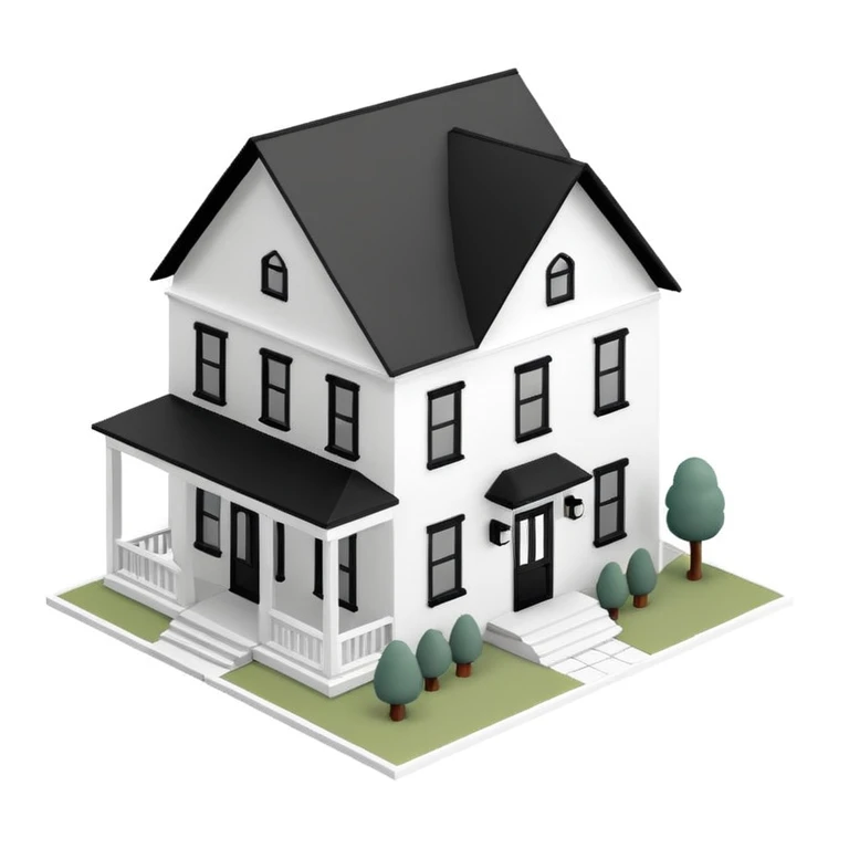 white with black trim modern farmhouse 3d isometric dollhouse emoji