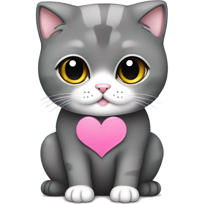 dark gray Scottish fold cat sitting pink heart  emoji
