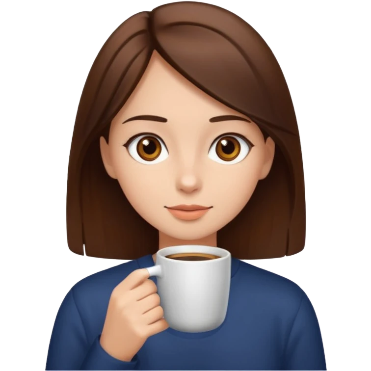 girl with brown eyes and straight brown haur drinking her coffee emoji