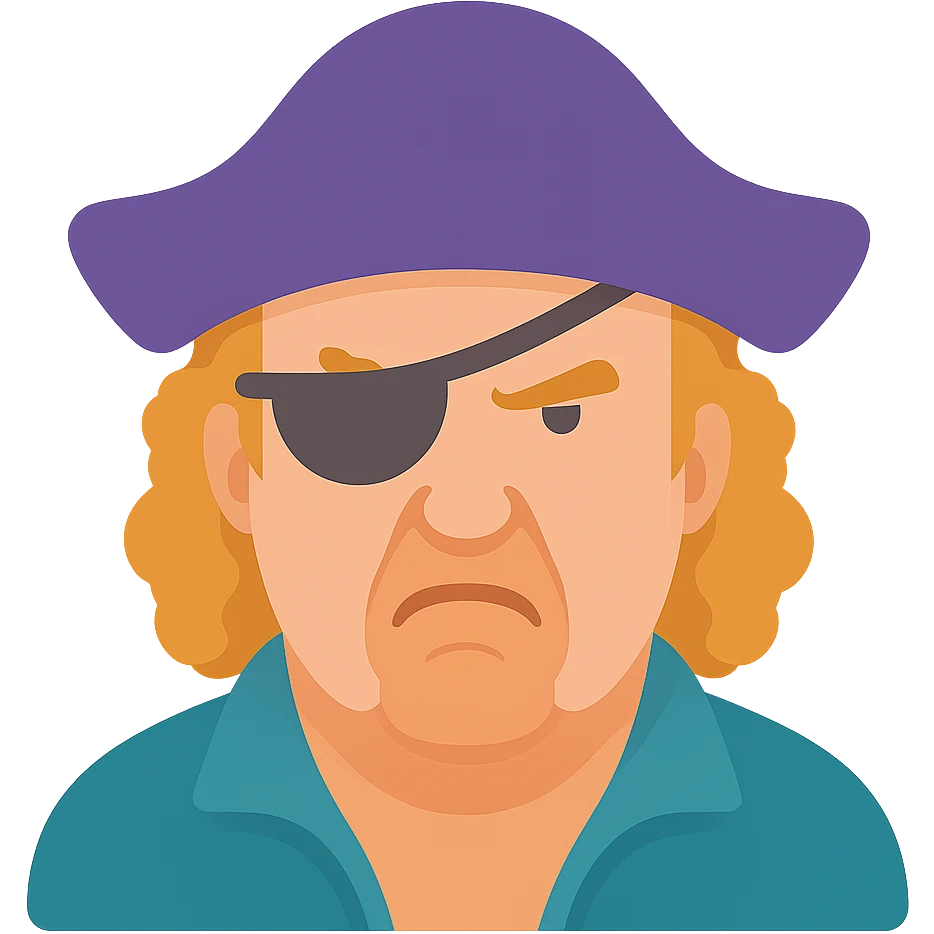 Add color to Jeremy Clarkson with a pirate hat and eyepatch, keep icon style with vibrant and clear colors, detailed pirate hat and eyepatch, maintain the icon style look. emoji