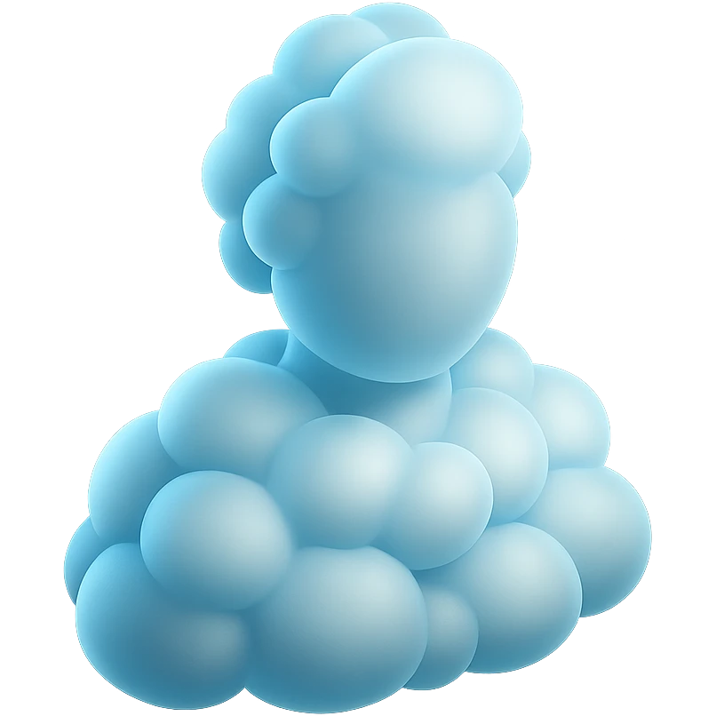 person made entirely of bright convex clouds with gradients, shoulder height, matte glass style emoji