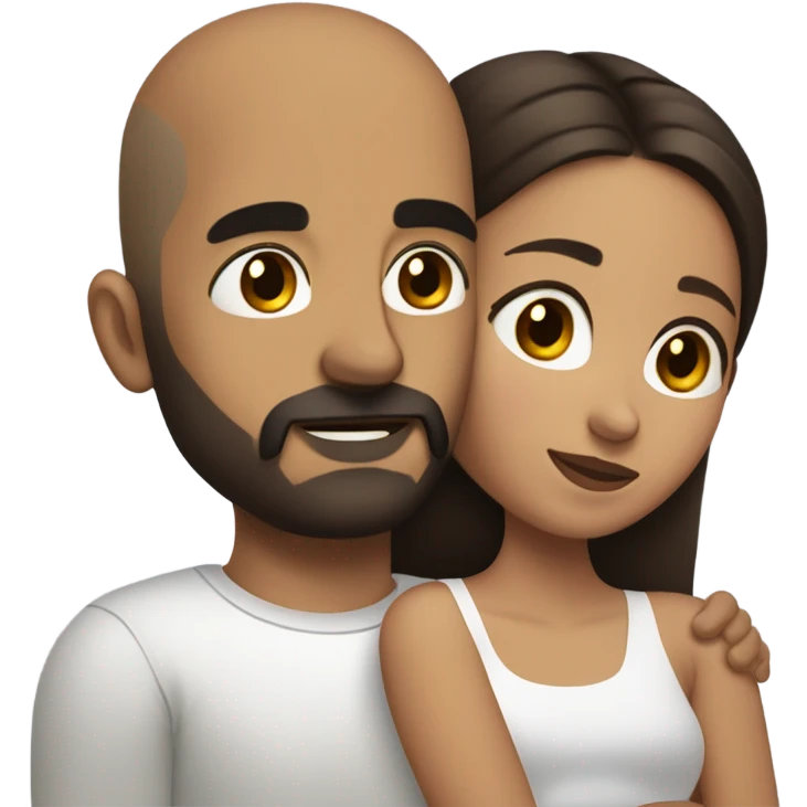 Comforting hug from brunette Puerto Rican with dark brown eyes to short, bald man with brown eyes and a beard emoji