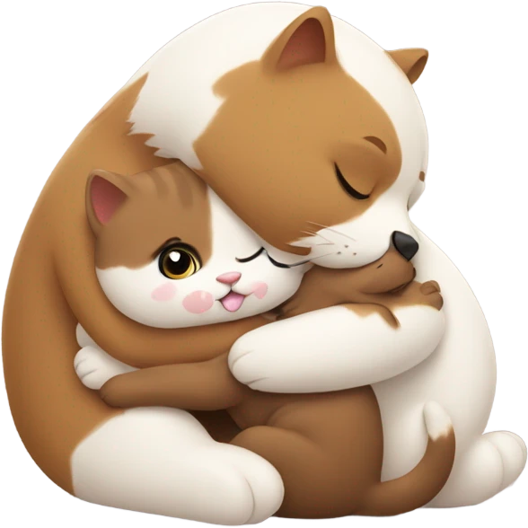 cat hugs a little bear emoji