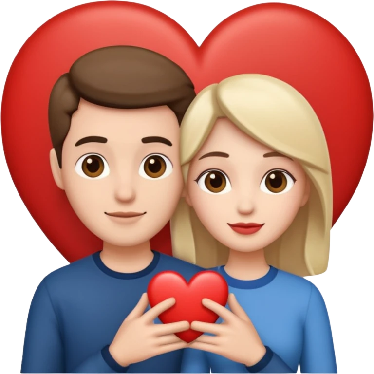 An in love couple with a heart above them, enjoy style emoji